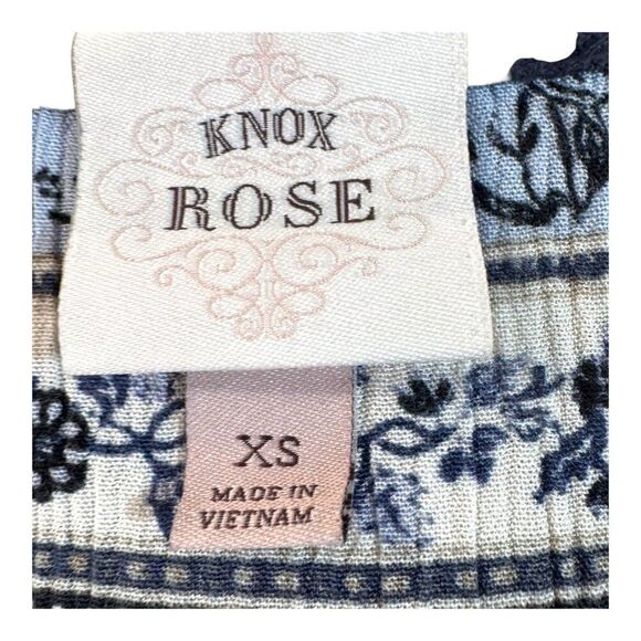 Knox Rose XS Floral Boho Short Sleeve Dress Blue White Soft Knit Summer Casual - Picture 3 of 4